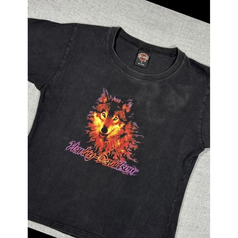 Vintage Women’s Harley Davidson Y2K Motorcycle T-Shirt Medium Reno NV Flame Wolf